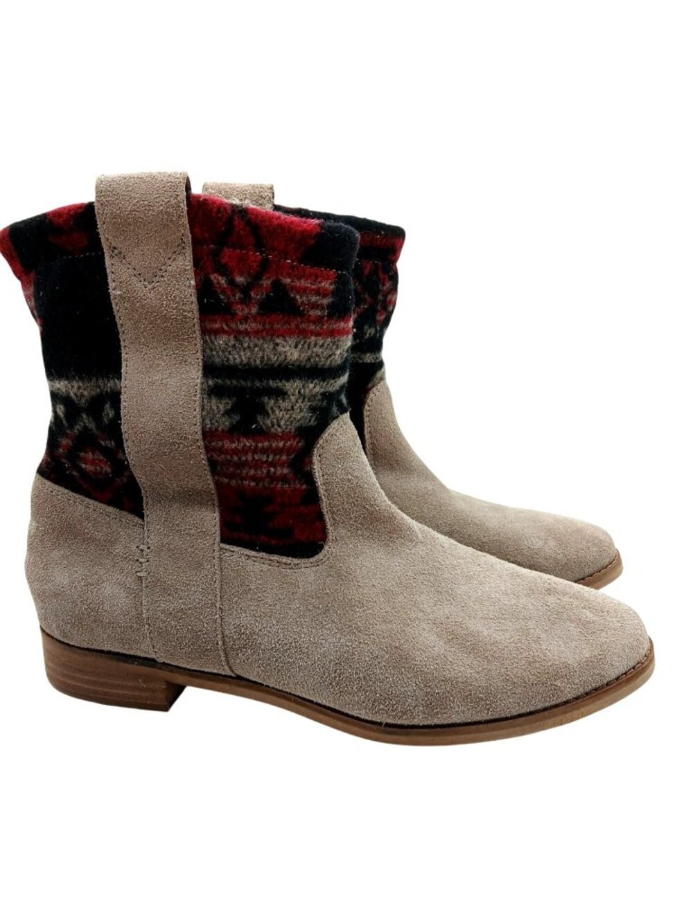 Toms Womens Laurel Desert Taupe Suede Bootie Size 8 Knit Ankle Boots Tribal Red
